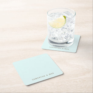 Simple Seafoam Personalized Modern Wedding Square Paper Coaster