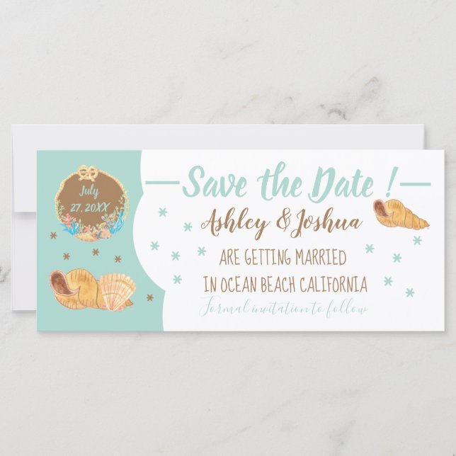 Simple Seashells Beach Save the Date Card (Front)