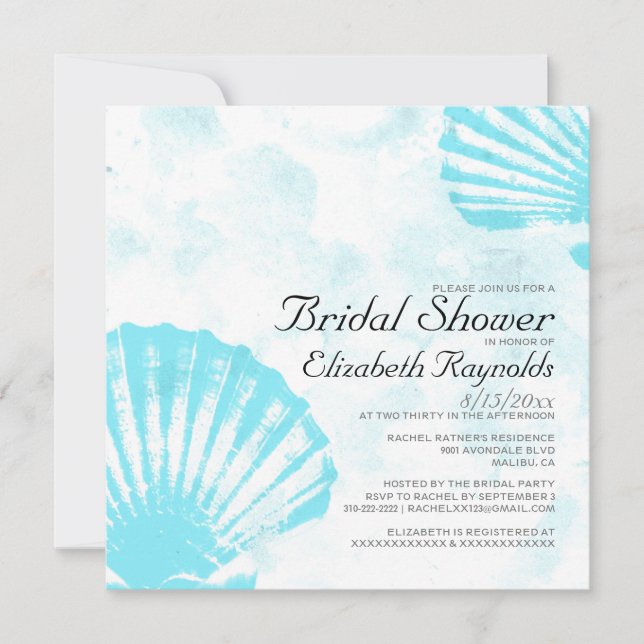 Simple Seashells Destination Bridal Shower Invite (Front)