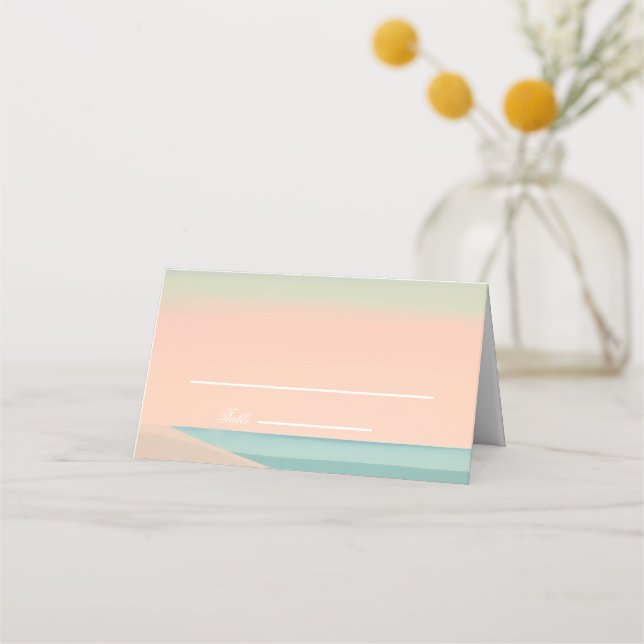 Simple seaside folded place card (Front)