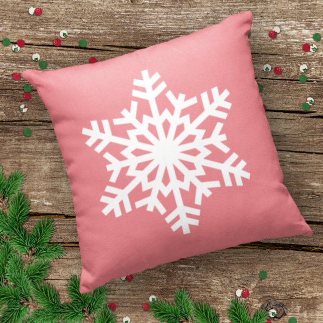 Simple Seasonal White Ice Crystal On Blush Pink Throw Pillow (Creator Uploaded)