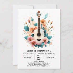 Simple Serenade Guitar Birthday Invitation