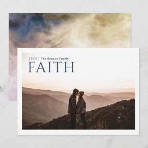 Simple Serif FAITH Blue Watercolor Back Holiday Card