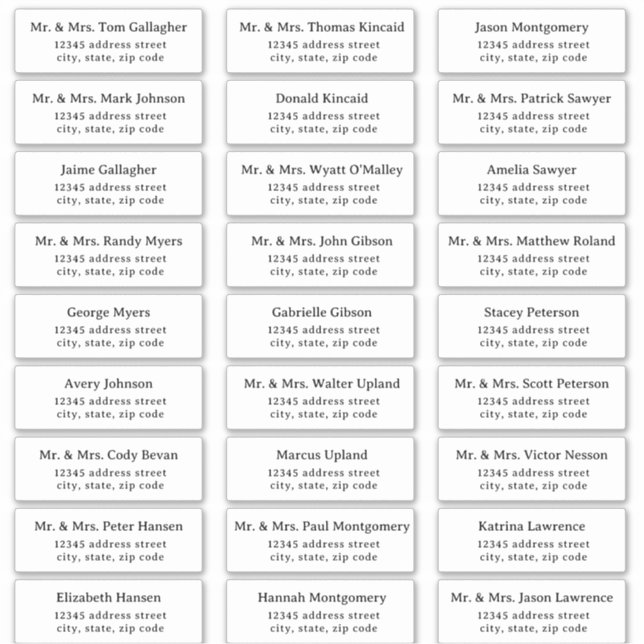 Simple Serif Guest Address Labels (Front)