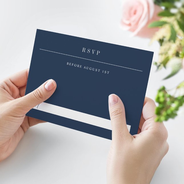 Simple Serif Modern Typography Wedding Navy Blue RSVP Card (Creator Uploaded)