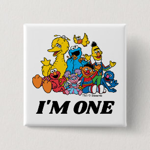 Simple Sesame Street Pals 1st Birthday 2 Inch Square Button