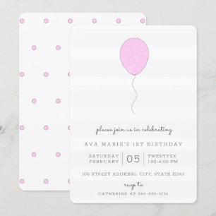 Simple Shabby Chic Purple Balloon Birthday Invitation