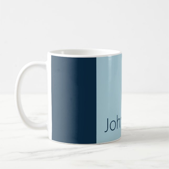 Simple Shades of Blue Vertical Stripes Name Coffee Mug (Left)