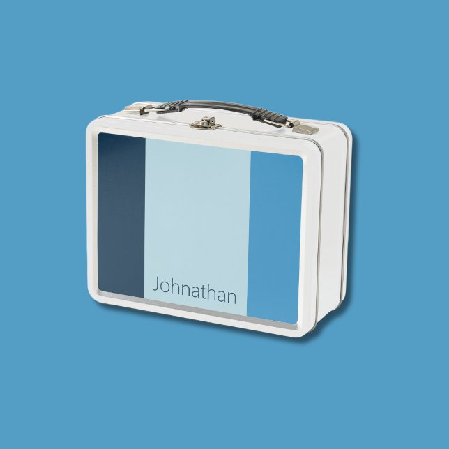 Simple Shades of Blue Vertical Stripes Name Metal Lunch Box (Creator Uploaded)