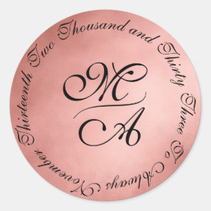 Simple Shades of Blush Monogram Wedding Date Classic Round Sticker