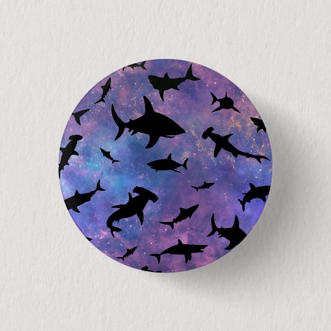 Simple shark fish jaws whale ocean galaxy pattern 1 inch round button (Front)