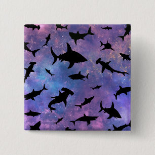 Simple shark fish jaws whale ocean galaxy pattern 2 inch square button