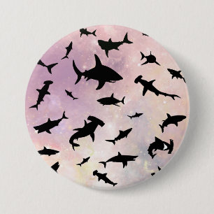 Simple shark fish jaws whale ocean galaxy pattern 3 inch round button