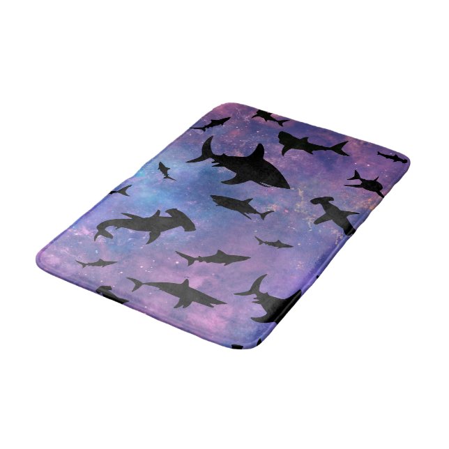 Simple shark fish jaws whale ocean galaxy pattern bath mat (Angled)