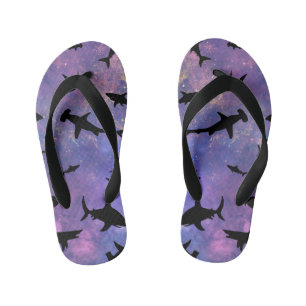 Simple shark fish jaws whale ocean galaxy pattern kid's flip flops