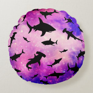 Simple shark fish jaws whale ocean galaxy pattern round pillow