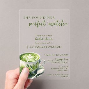 Simple She Found Her Perfect Matcha Bridal Shower Acrylic Invitations