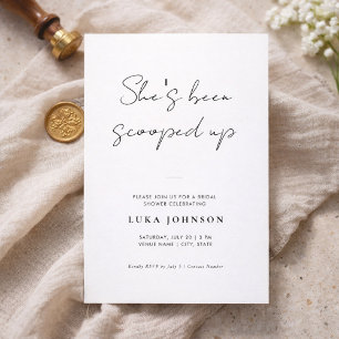 Simple She’s Been Scooped Up Script Bridal Shower Invitation
