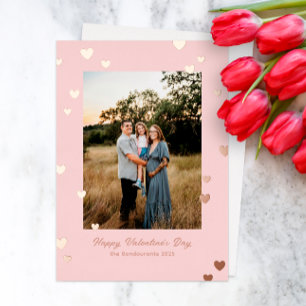 Simple Shiny Hearts Photo Valentine Foil Holiday Card