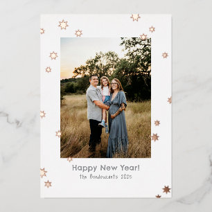 Simple Shiny Stars One Photo Happy New Year Foil Holiday Card