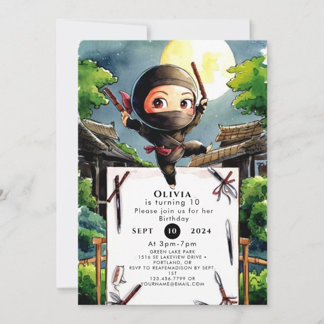 Simple Shuriken Ninja Birthday Invitation (Front)
