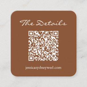 Simple Sienna Brown Script Wedding Details QR Code Enclosure Card