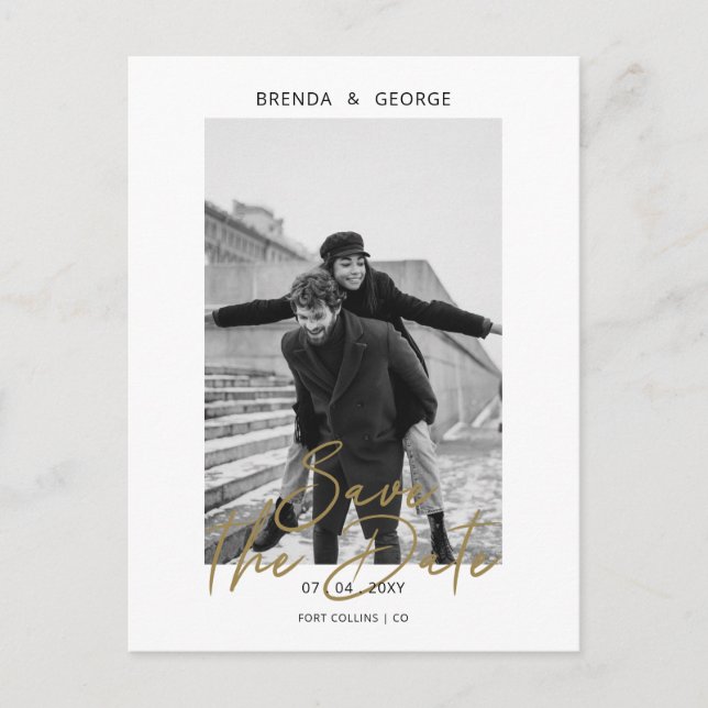 Simple Signature Minimalist Photo Save the Date Announcement Postcard (Front)