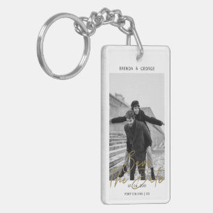 Simple Signature Minimalist Photo Save the Date Keychain