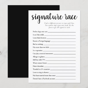 Simple Signature Race   Black and White Game Card