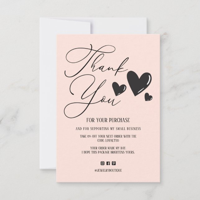Simple Signature Script Hearts Order Thank You Card (Front)