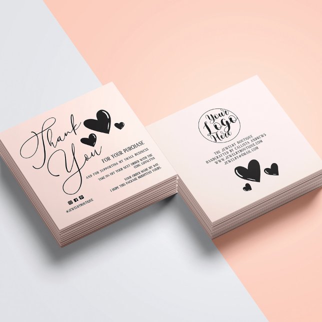 Simple Signature Script Hearts Order Thank You Squ Square Business Card (Creator Uploaded)