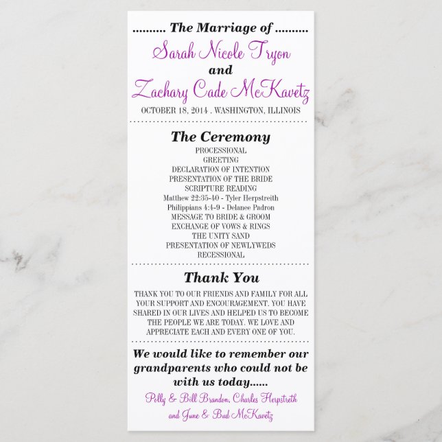 Simple Silhouettes Programme de mariage Rack Card  (Devant)