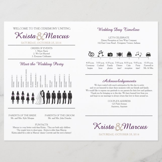 Simple Silhouettes Wedding Program Fan (Front)