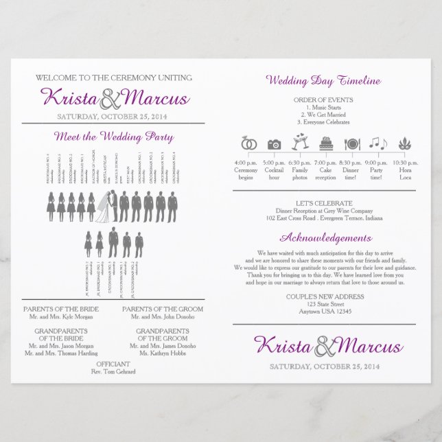 Simple Silhouettes Wedding Program Fan (Front)