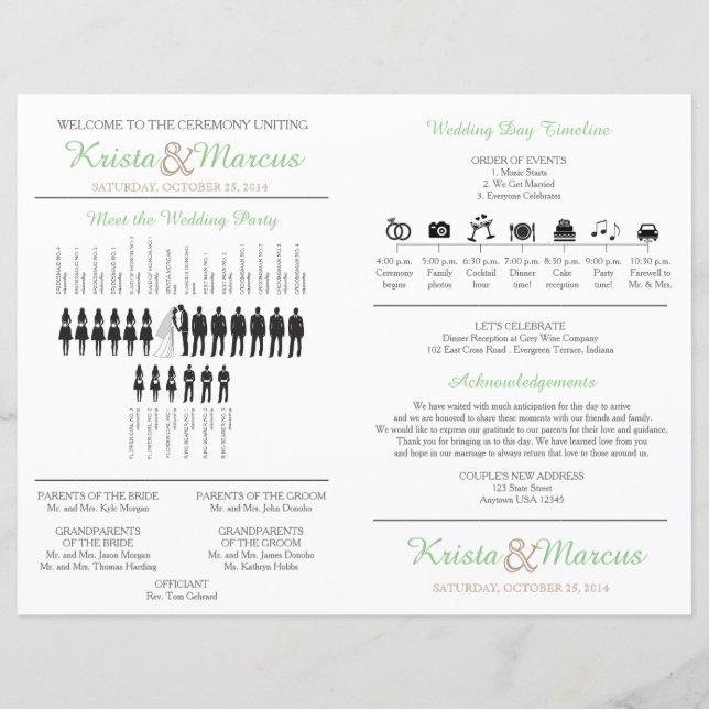 Simple Silhouettes Wedding Program Fan (Front)