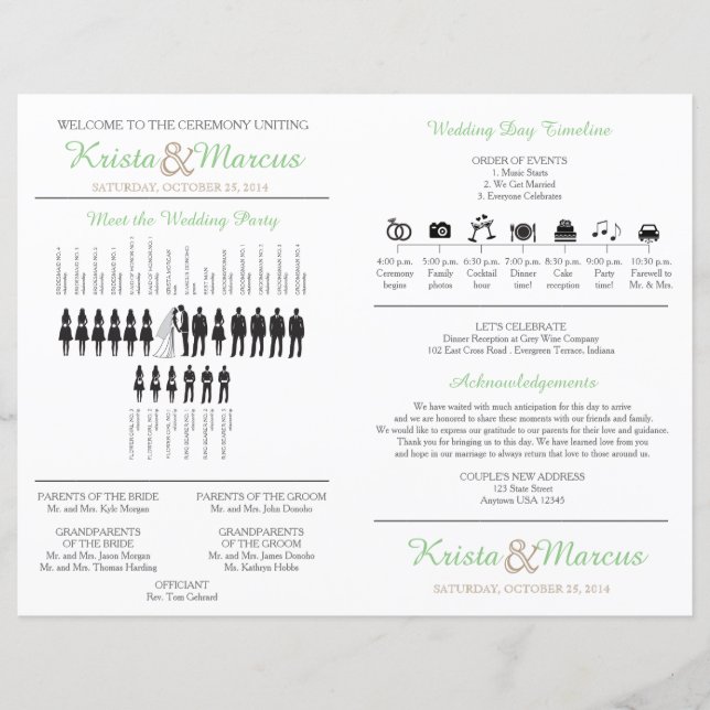 Simple Silhouettes Wedding Program Fan (Front)
