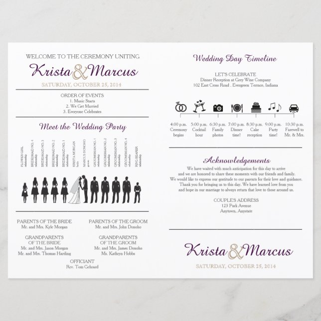 Simple Silhouettes Wedding Program Fan (Front)