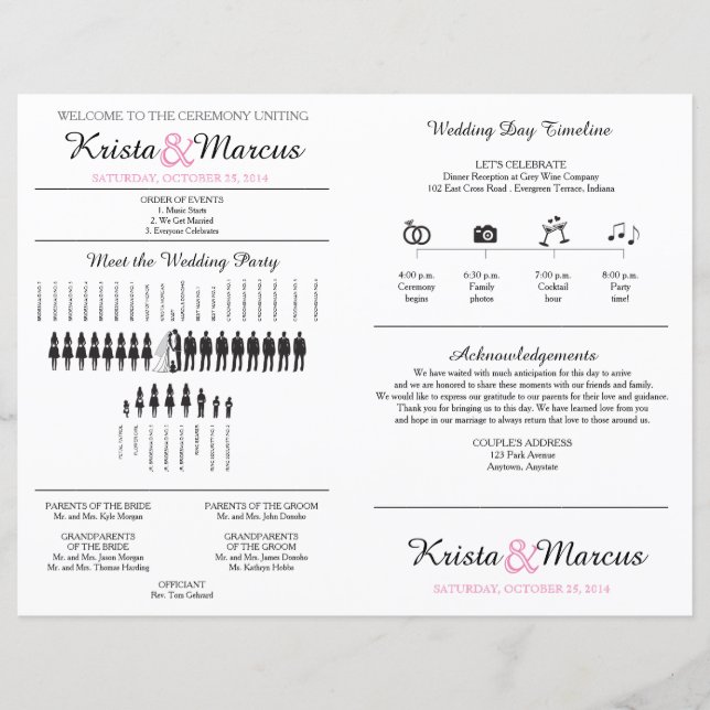 Simple Silhouettes Wedding Program Fan (Front)