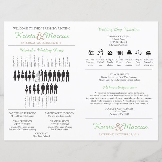 Simple Silhouettes Wedding Program Fan (Front)
