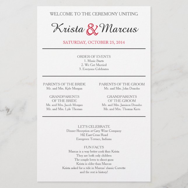 Simple Silhouettes Wedding Program Flyer (Front)