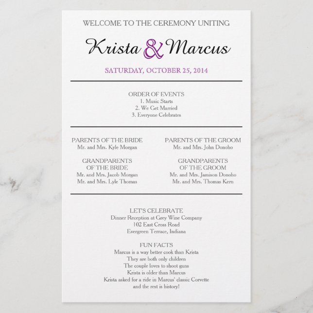 Simple Silhouettes Wedding Program Flyer (Front)