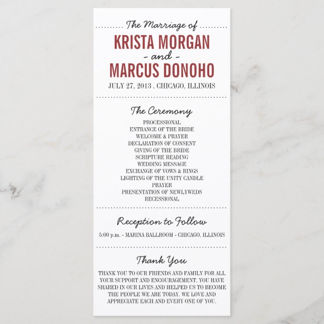 Simple Silhouettes Wedding Program Rack Card 15 (Front)
