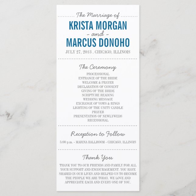 Simple Silhouettes Wedding Program Rack Card-Teal (Front)