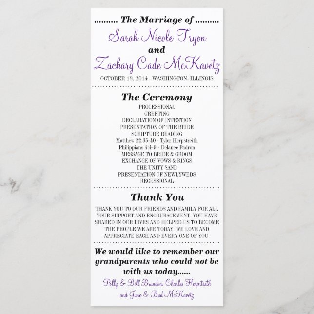 Simple Silhouettes Wedding Program Rack Card-Viole (Front)