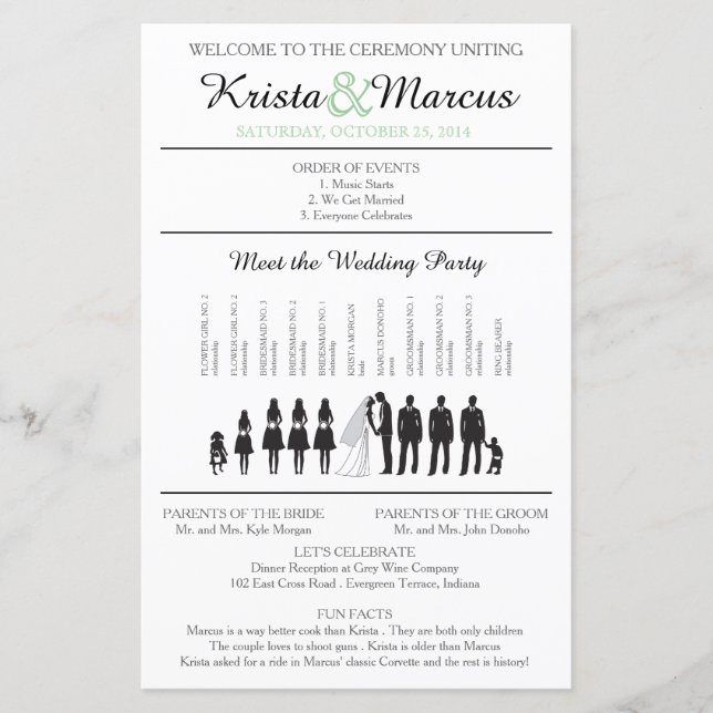 Simple Silhouettes Wedding Program with Timeline (Front)