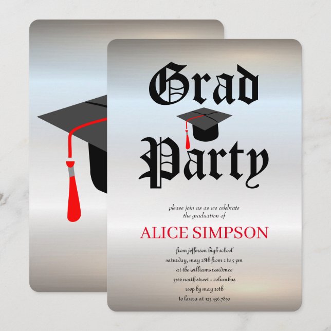 Simple  Silveer Graduation Party Invitations (Front/Back)