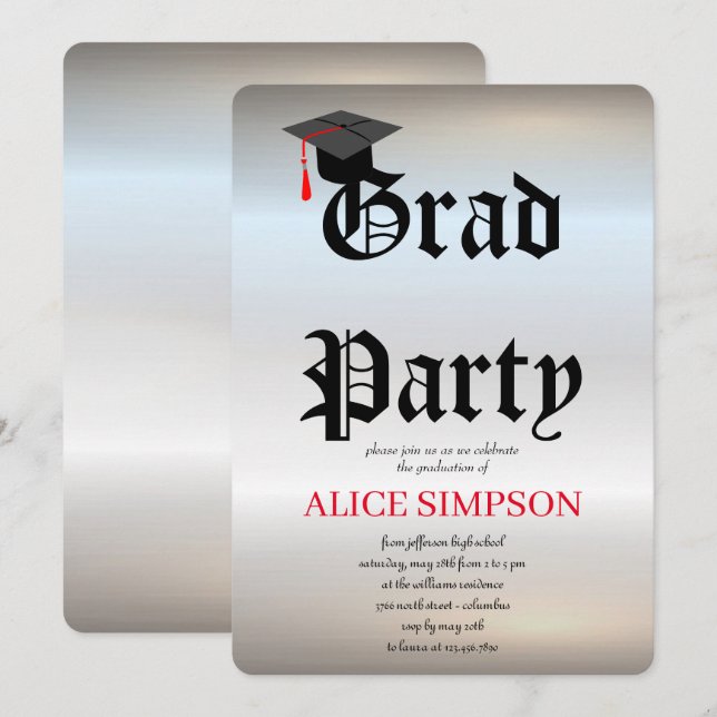 Simple  Silveer Graduation Party Invitations (Front/Back)
