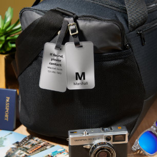 Simple Silver and Black Monogram Name Phone Number Luggage Tag