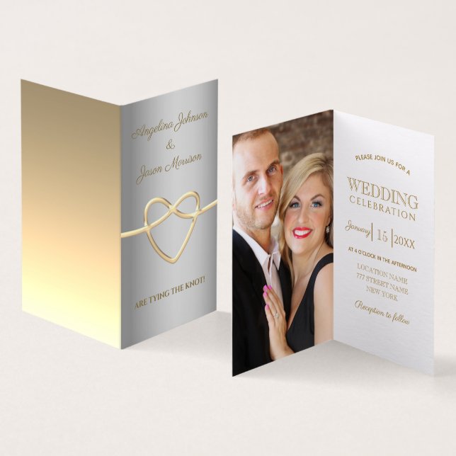 Simple Silver and Gold Photo Wedding Invitation (Inside and Outside)