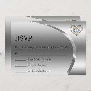 Simple Silver Background And Diamonds Heart Invitation